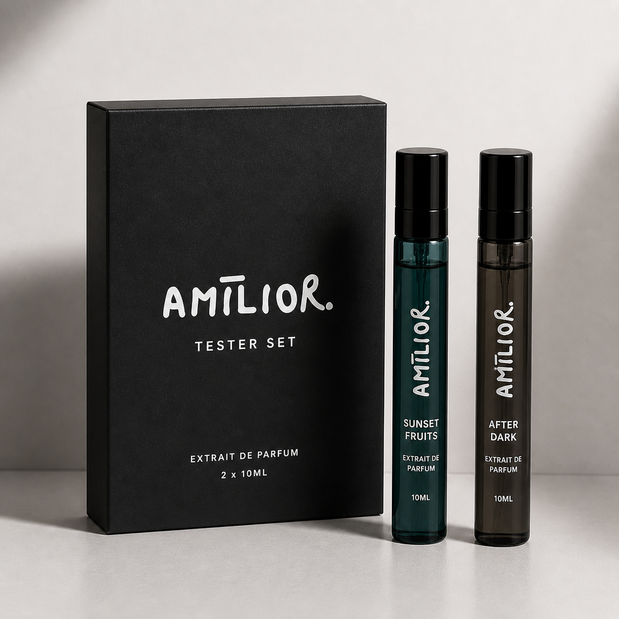 AMILIOR Tester Set 2x10ml – Sunset Fruits & After Dark Extrait de Parfum zum Kennenlernen